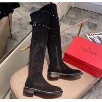 Grade Design Valentino Rockstud Suede Over Knee High Boots 082746 Black