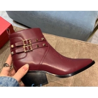 Affordable Price Valentino Calfskin VLTN Rockstud Strap 50mm Short Boots Burgundy 091050