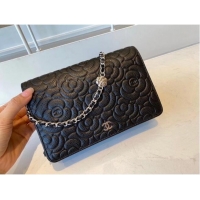 Best Grade Chanel classic clutch with chain Lambskin & silver-Tone Metal AP3317 black