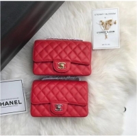 Promotional Chanel mini flap bag Grained Calfskin A1116 RED Silver