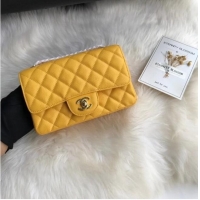 Top Grade Chanel mini flap bag Grained Calfskin A1116 Yellow Gold