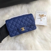 Famous Brand Chanel mini flap bag Grained Calfskin A1116 dark blue Gold