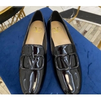 Top Sale Valentino Garavani VLogo Patent Leather Flat Loafers 092258 Black