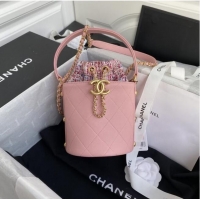 Buy Inexpensive Chanel drawstring bag Lambskin & Gold Metal AS6695 pink