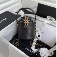 Good Product Chanel drawstring bag Lambskin & Gold Metal AS6695 black