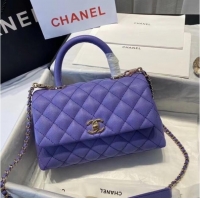 Shop Duplicate Chanel flap bag with top handle A92990 purple