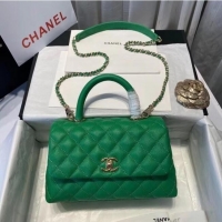 Popular Style Chanel flap bag with top handle A92990 green