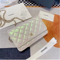 Top Quality Chanel WOC Original Sheepskin Leather Flap cross-body bag V33814 Pearlescent white Silver chain