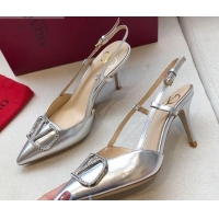 Good Product Valentino Crystal VLogo Metallic Leather Slingback 70mm 092410 Silver