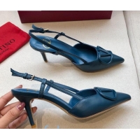 Grade Design Valentino VLogo Calfskin Slingback 70mm Peacock Blue 092413