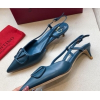 Best Product Valentino VLogo Calfskin Slingback 40mm Peacock Blue 092414