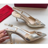 Grade Quality Valentino Crystal VLogo Metallic Leather Slingback 70mm Gold 092416