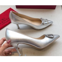 Most Popular Valentino Crystal VLogo Metallic Leather Pumps 70mm Silver 092419