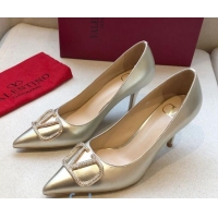 Good Product Valentino Crystal VLogo Metallic Leather Pumps 70mm Gold 092422