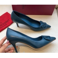 Low Price Valentino VLogo Calfskin Pumps 70mm Peacock Blue 092425