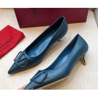 Classic Practical Valentino VLogo Calfskin Pumps 40mm Peacock Blue 092425