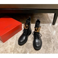 Best Price Valentino Calfskin VLogo Buckle Short Boots Black/Gold 100971