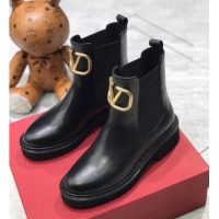 Good Quality Valentino VLogo Calfskin Short Boots 35mm Black/Gold 102010