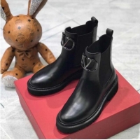 Luxury Cheap Valentino VLogo Calfskin Short Boots 35mm All Black 102011