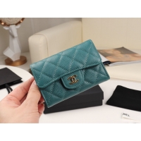 Top Design Chanel Card Holder Calfskin & Gold-Tone Metal A80799 Green