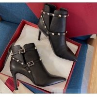 Popular Style Valentino Rockstud Strap Grained Calfskin Short Boots 80mm 102116