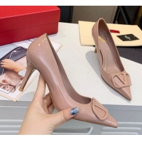 Luxury Hot Valentino VLogo One-Tone Patent Leather Pumps 80mm Nude 111010