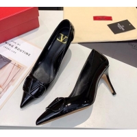 Sumptuous Valentino VLogo One-Tone Patent Leather Pumps 80mm 111010 Black