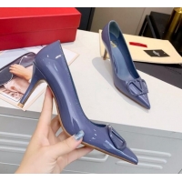 Good Product Valentino VLogo One-Tone Patent Leather Pumps 80mm 111010 Blue