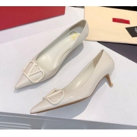 Discount Valentino VLogo One-Tone Patent Leather Pumps 40mm 111014 White