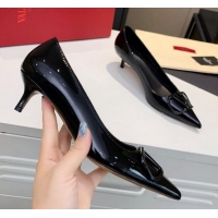 Best Design Valentino VLogo One-Tone Patent Leather Pumps 40mm 111014 Black