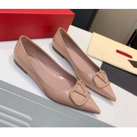 Top Quality Valentino VLogo One-Tone Patent Leather Flat Ballerinas 111018 Nude