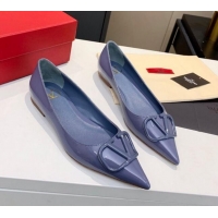 Affordable Price Valentino VLogo One-Tone Patent Leather Flat Ballerinas 111018 Blue