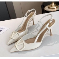 Grade Design Valentino VLogo One-Tone Patent Leather Slingback Sandals 80mm 111022 White