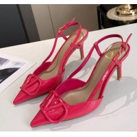 Low Cost Valentino VLogo One-Tone Patent Leather Slingback Sandals 80mm 111022 Pink