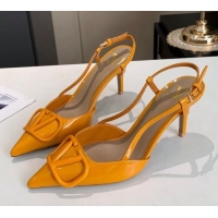 Best Luxury Valentino VLogo One-Tone Patent Leather Slingback Sandals 80mm 111022 Yellow