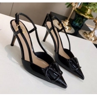 Best Price Valentino VLogo One-Tone Patent Leather Slingback Sandals 80mm 111022 Black