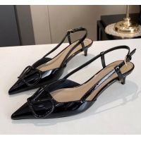 Good Quality Valentino VLogo One-Tone Patent Leather Slingback Sandals 40mm 111028 Black