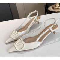 Low Price Valentino VLogo One-Tone Patent Leather Slingback Sandals 40mm 111028 White