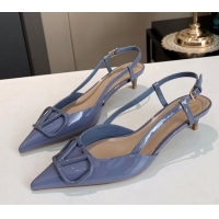 Best Price Valentino VLogo One-Tone Patent Leather Slingback Sandals 40mm 111028 Blue