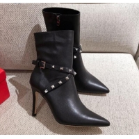 Top Quality Valentino Rockstud Strap Heel Short Boots 20502 Black/Silver