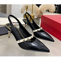 Low Price Valentino Roman Stud Calfskin Slingback Pumps with Sculpted Heel and Strap 010601 Black/White