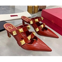 Affordable Price Valentino Roman Stud Calfskin Heel Mules with Sculpted Strap 010605 Red