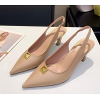 Unique Grade Valentino Roman Stud Calfskin Slingback Pumps 010679 Nude