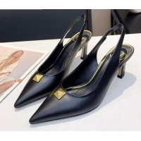 Best Design Valentino Roman Stud Calfskin Slingback Pumps 010679 Black