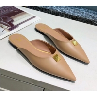 Classic Hot Valentino Roman Stud Calfskin Flat Mules 010679 Nude