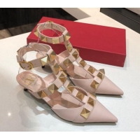 Popular Style Valentino Roman Stud Lambskin Strap Pumps 4cm 010872 Light Pink 2021