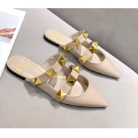 Grade Quality Valentino Roman Stud Calfskin Flat Mules 010888 Nude 2021