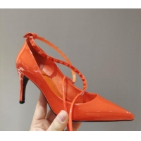 Low Price Valentino Roman Stud Shiny Lambskin 5cm Pumps with Tassel Strap 011177 Orange