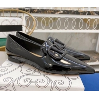 Cute Valentino VLogo Patent Leather Flat Loafers with Pointed Toe 012307 Black