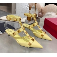 Low Price Valentino Roman Stud Lambskin Strap Pumps 4cm 012518 Light Yellow 2021